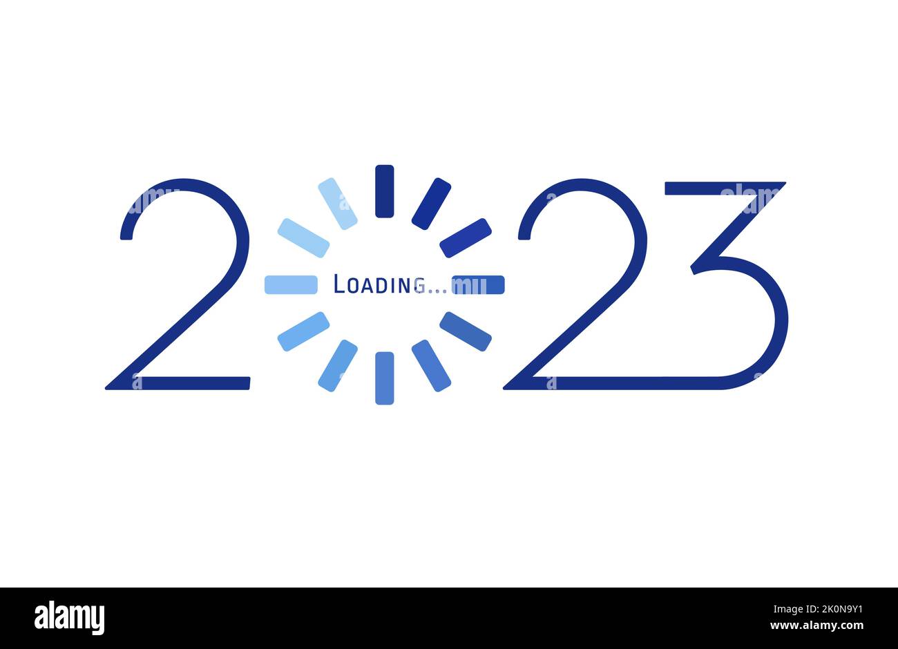 2023 Happy New Year blue loading bar. Decorative loading spinning icon. Digital clock. Computer network digits. Isolated graphic technology design Stock Vector