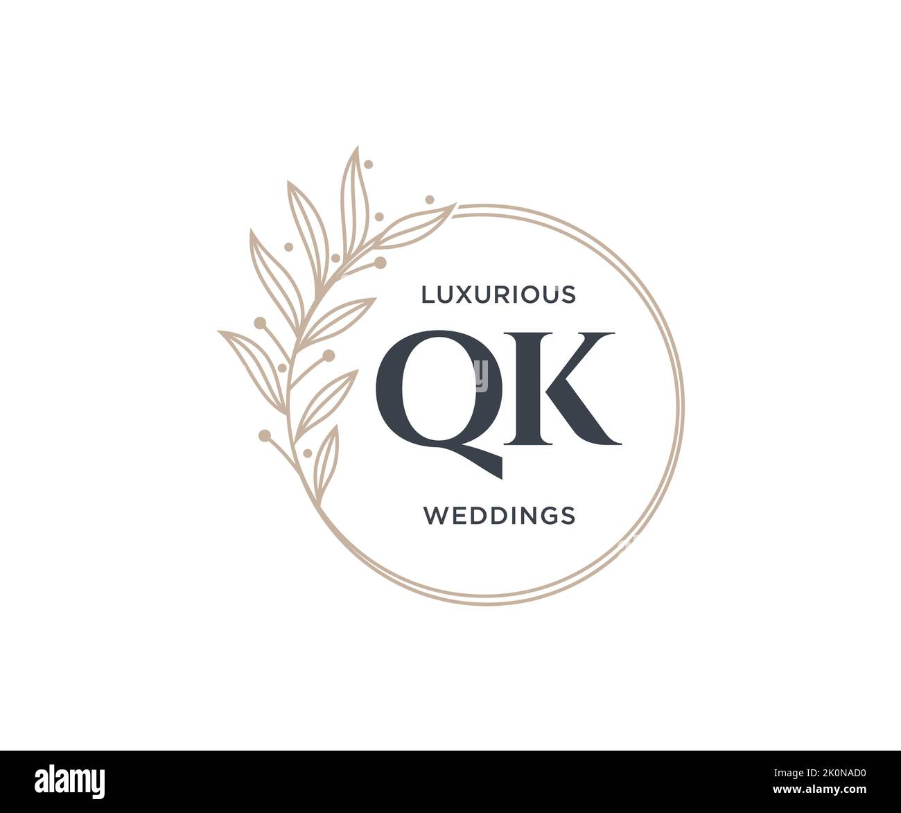 QK Initials letter Wedding monogram logos template, hand drawn modern minimalistic and floral templates for Invitation cards, Save the Date, elegant Stock Vector