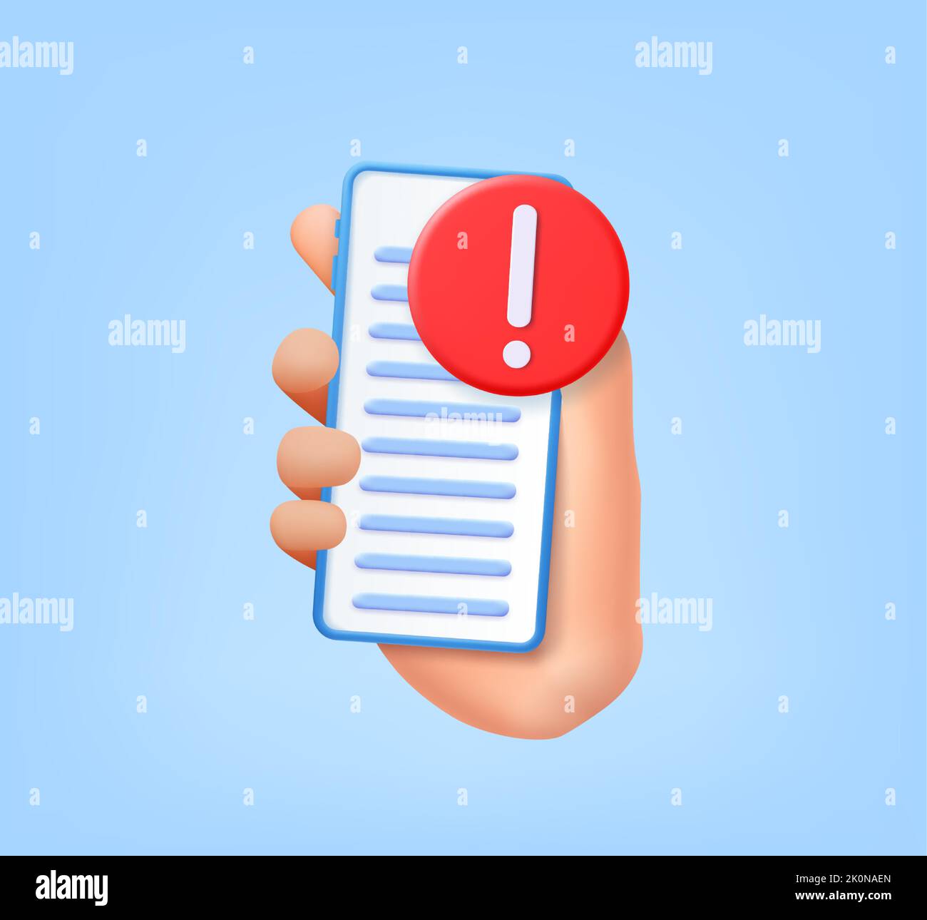 3d Mobile phone Attention signal Exclamation point. Stock Vector