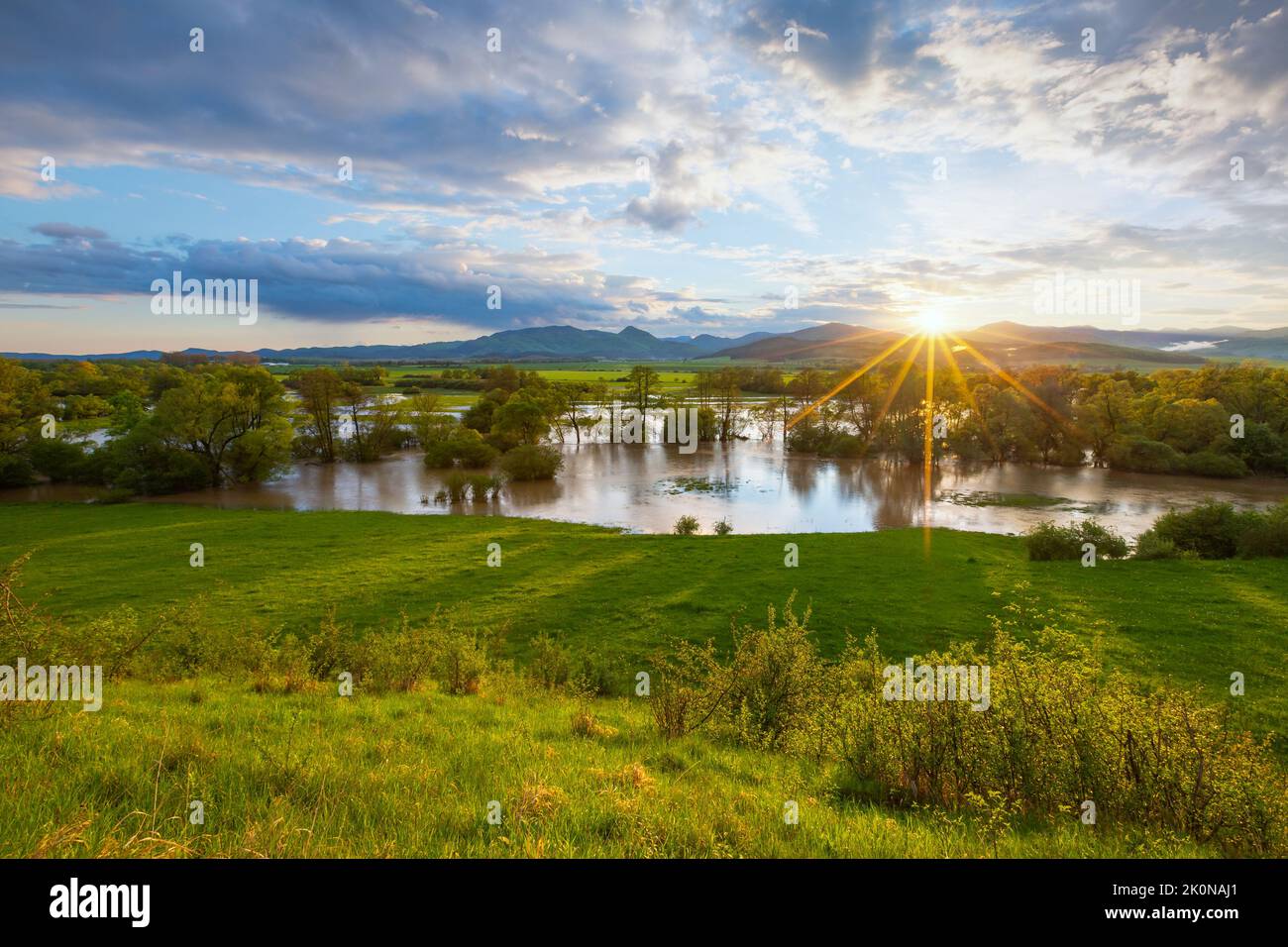 Floodplain of river Turiec at Laskar village, Slovakia. Stock Photo