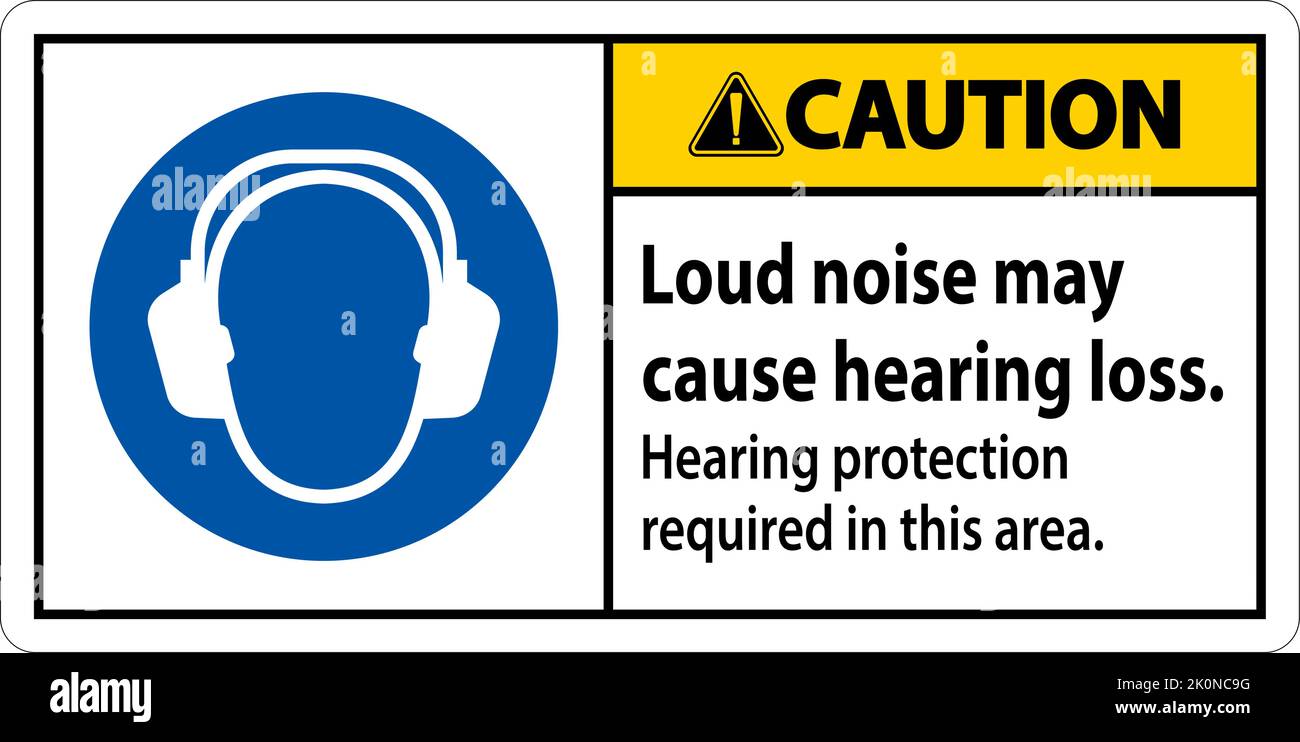 Caution Hearing Protection Required Sign On White Background Stock
