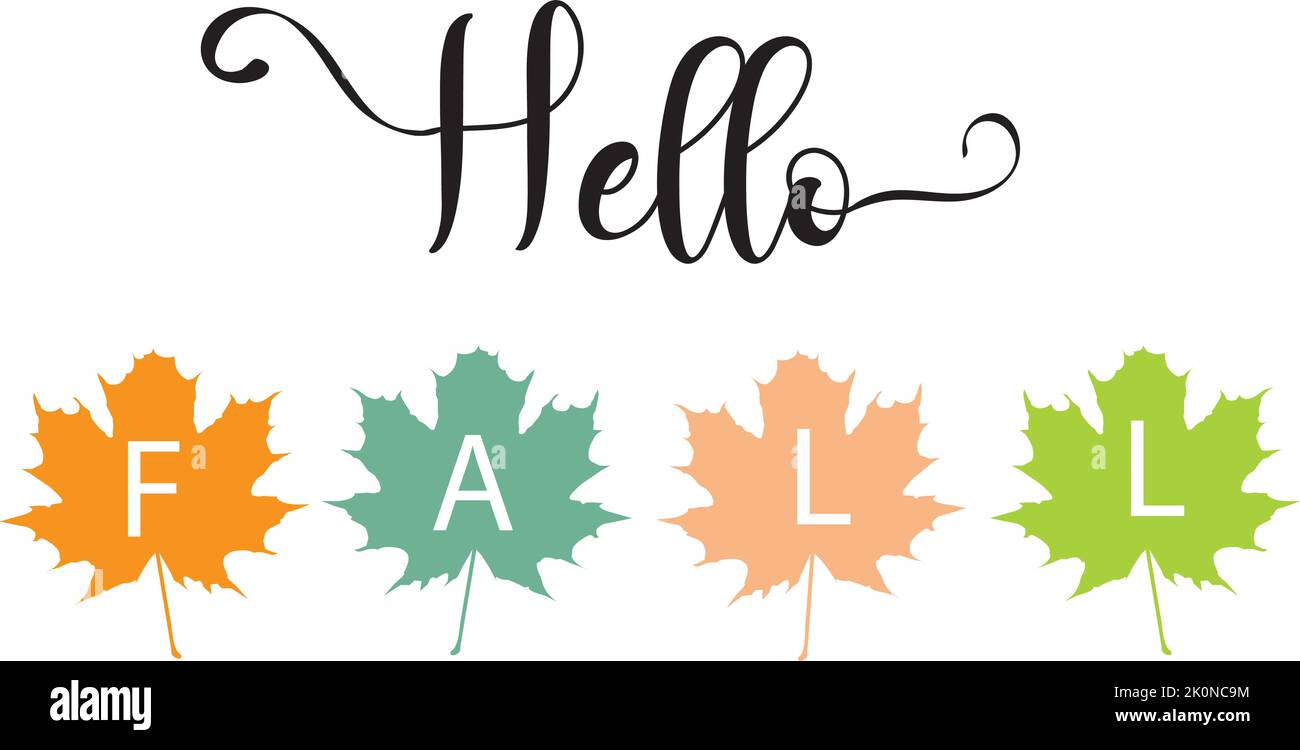 vector illustration of hello fall, fall, autumn leaves. Stock Vector
