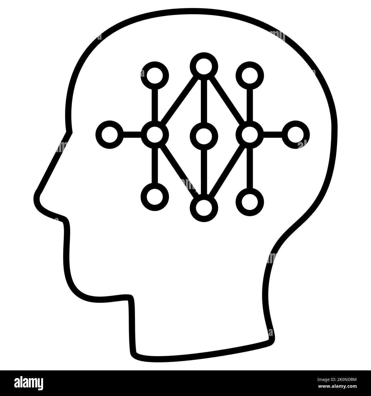 Robot brain artificial intelligent neuron network. Simple line icon drawing for robotic and AI technology concept design Stock Vector