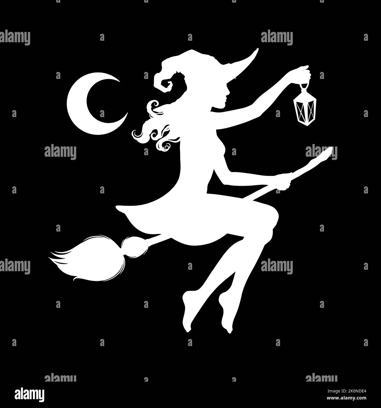 Witch on Broom Silhouette. Vector illustration Stock Vector Image & Art ...