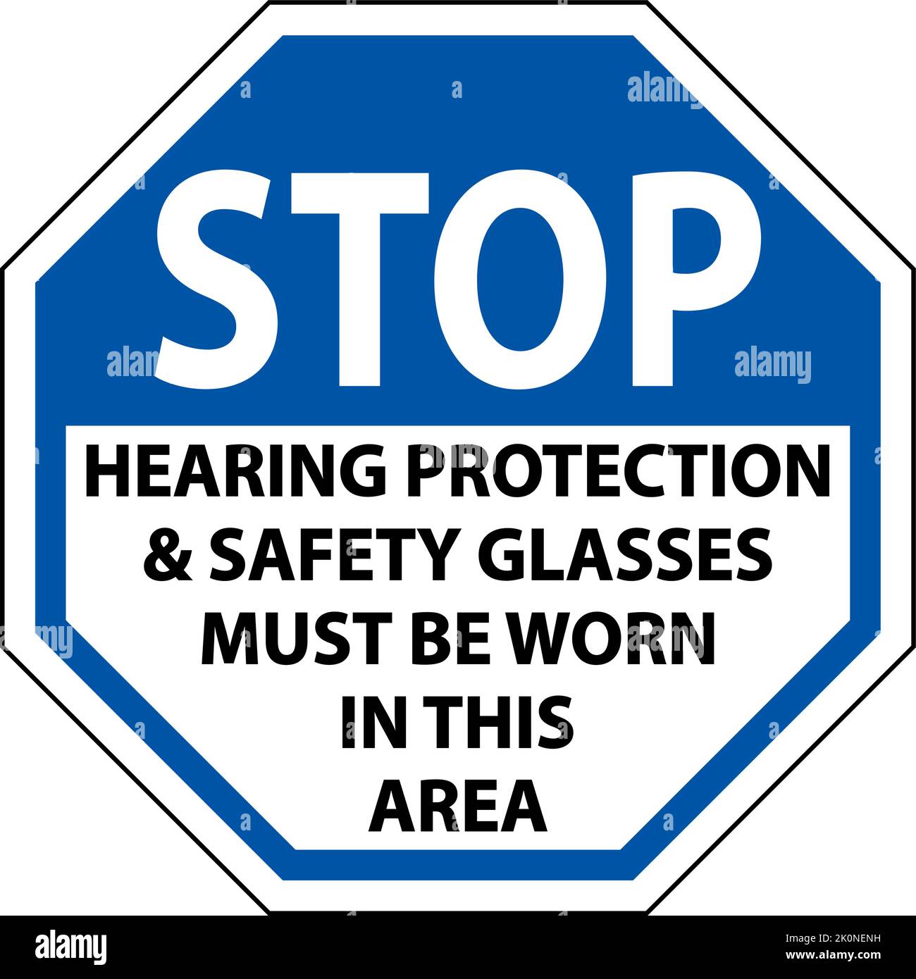 Hearing Protection and Safety Glasses Sign On White Background Stock