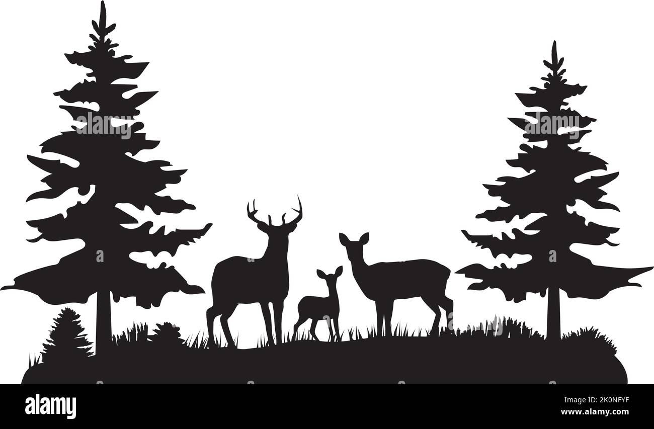 vector illustration of deer family in the forest. Stock Vector