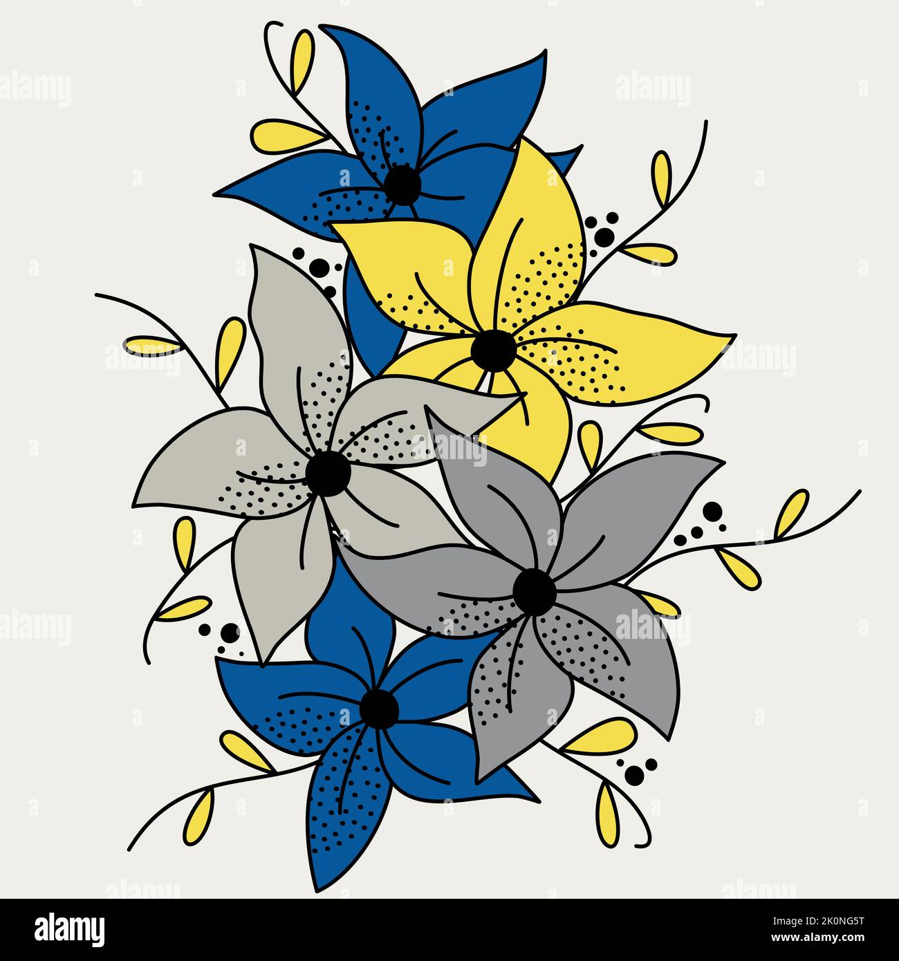 Cute hand drawn flowers with branches vector illustration Stock Vector ...