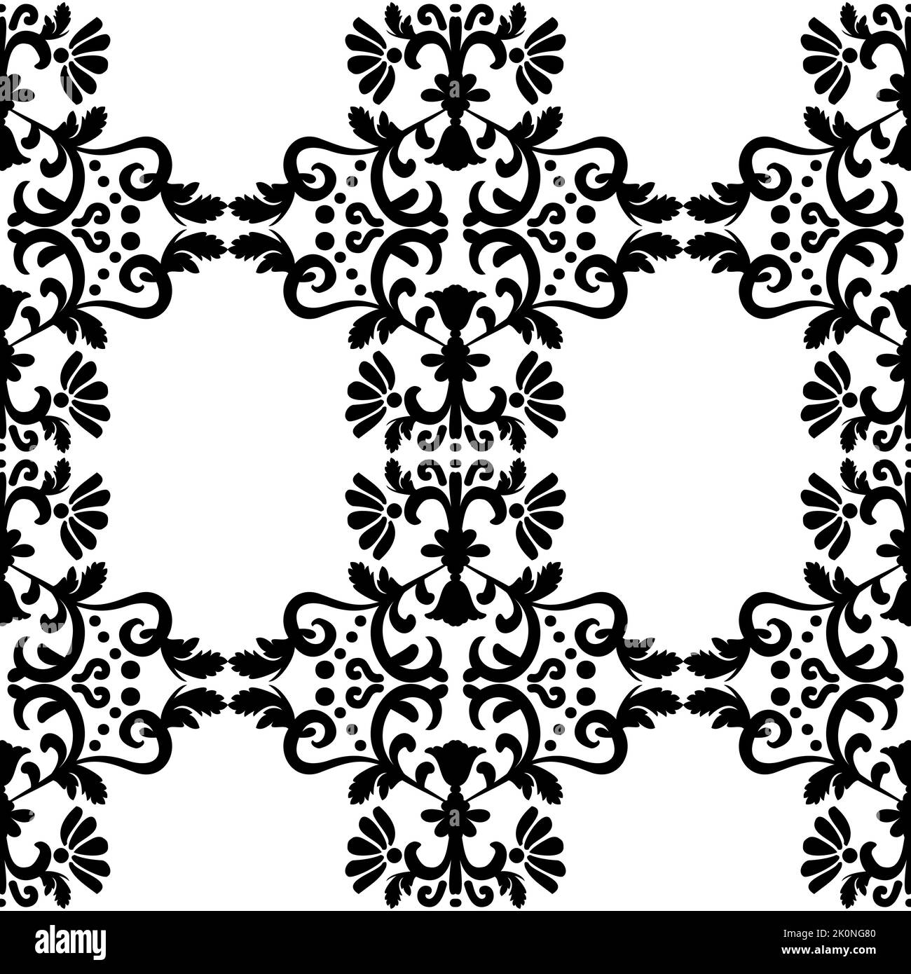 Seamless victorian pattern with floral elements. Black and white. Vector illustration. Stock Vector