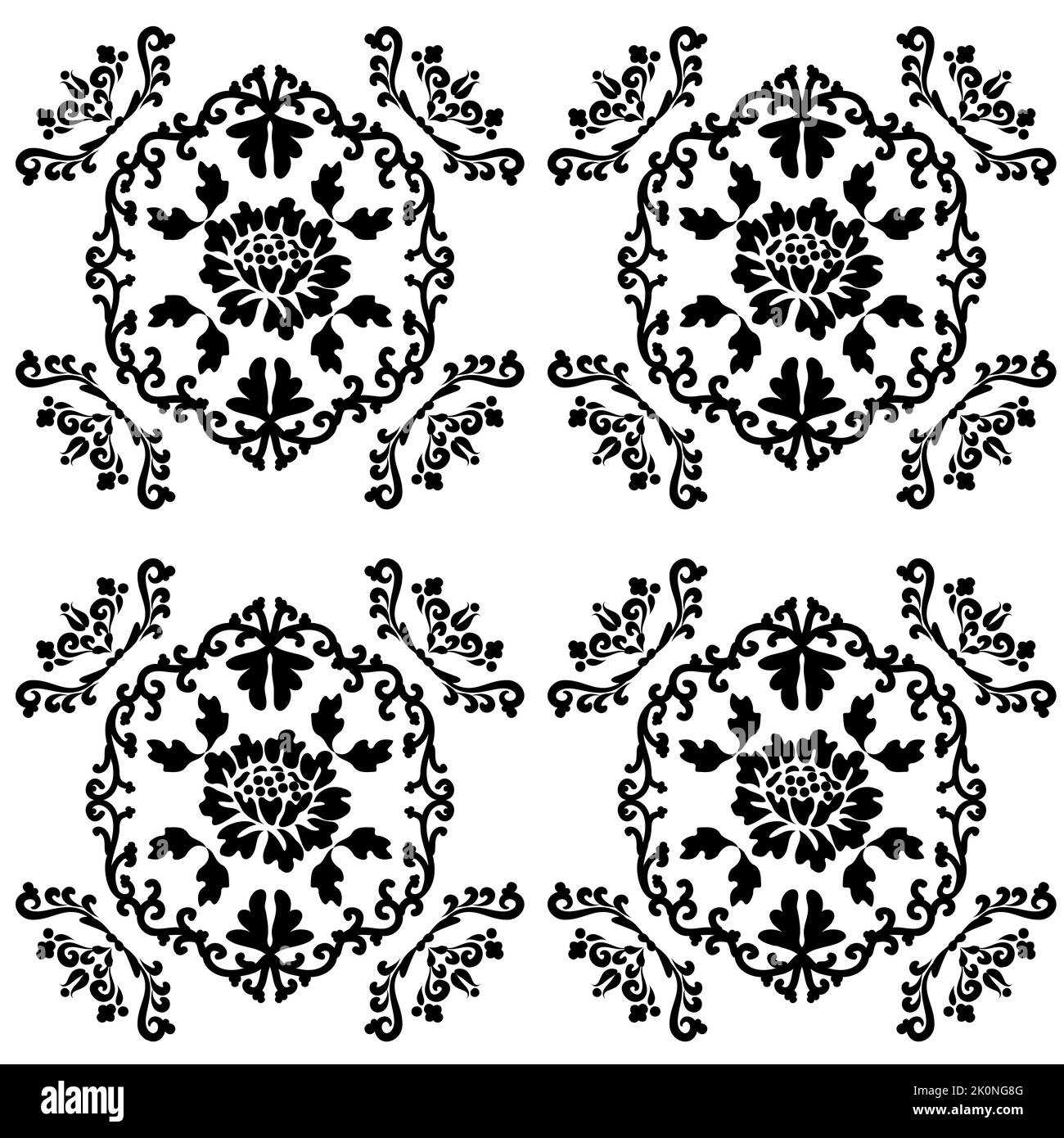 Seamless vintage Victorian floral pattern for tile or wallpaper. Black and white. Vector illustration. Stock Vector