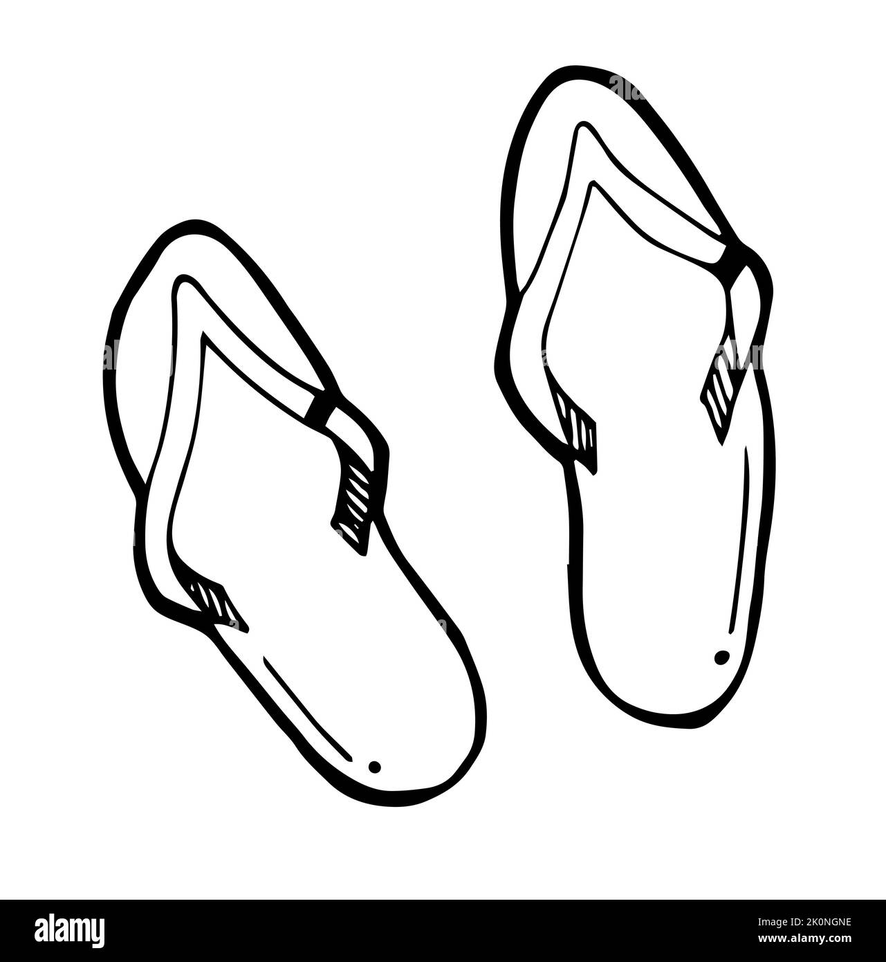 Beach sneakers. Summer tropical beach. Vacation on the sea or ocean. Relaxation and travel by the water. Outline hand drawn sketch. Drawing with ink Stock Vector