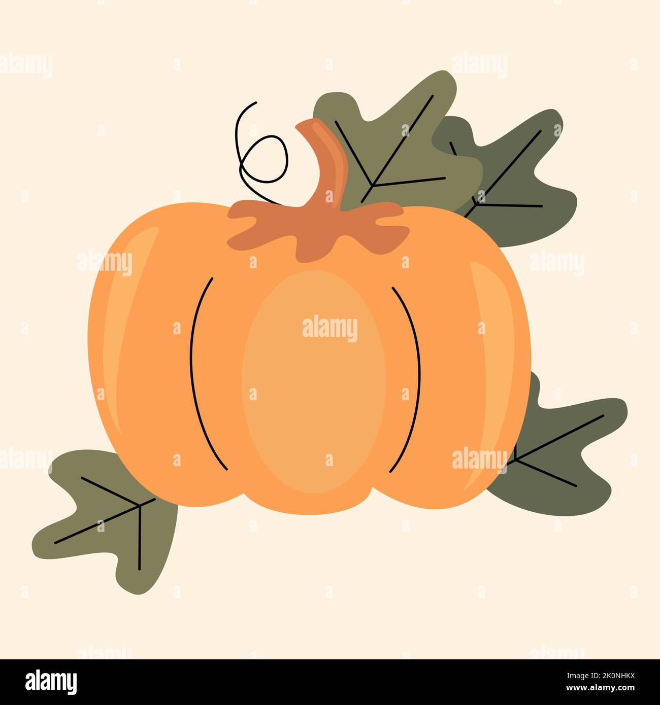 Cute autumn pumpkins and leaves modern flat design vector illustration ...