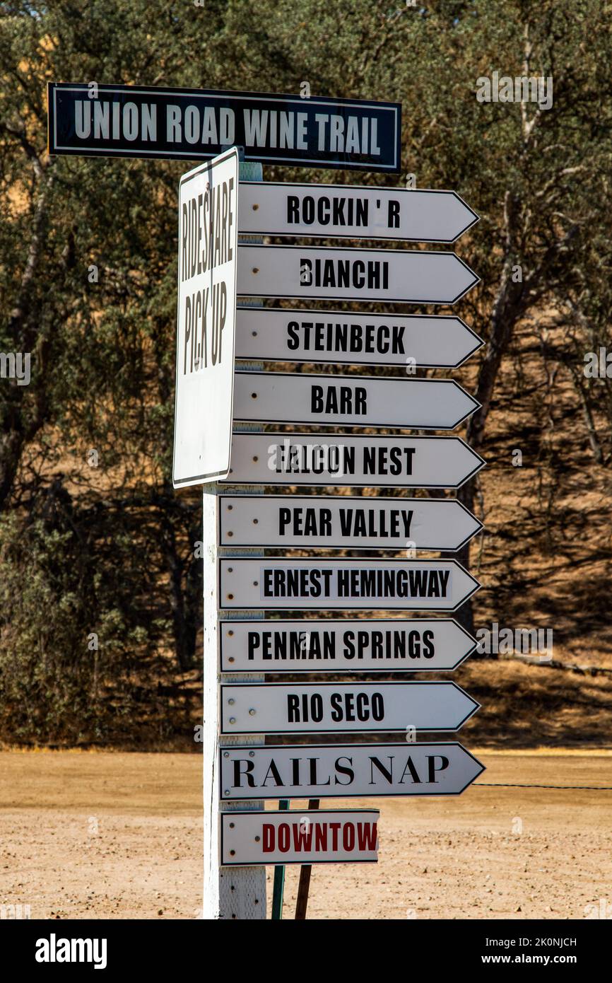 Wine Trail sign on backroads in Paso Robles California wine country Stock Photo