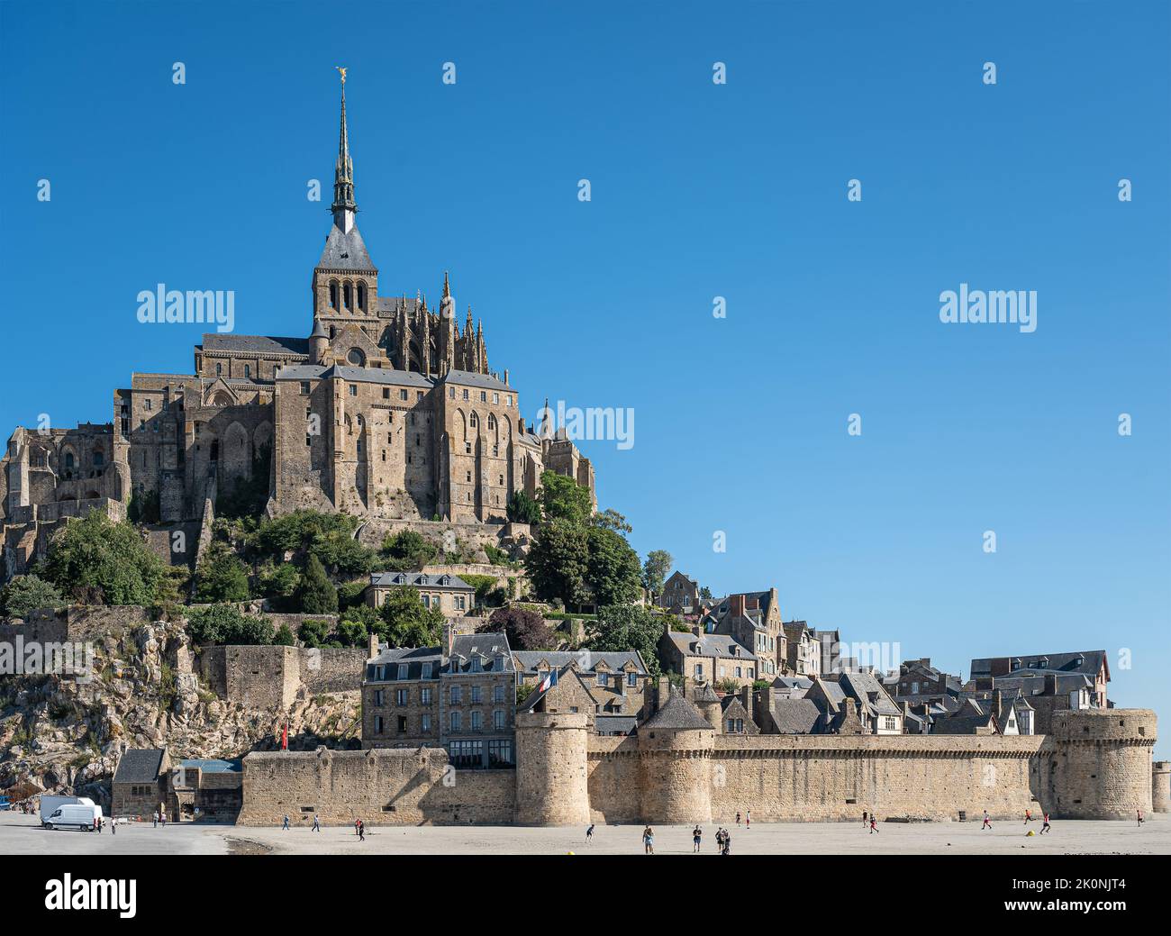 Mont St. Michel, Normandy, France July 8, 2022 Brown stone ramparts