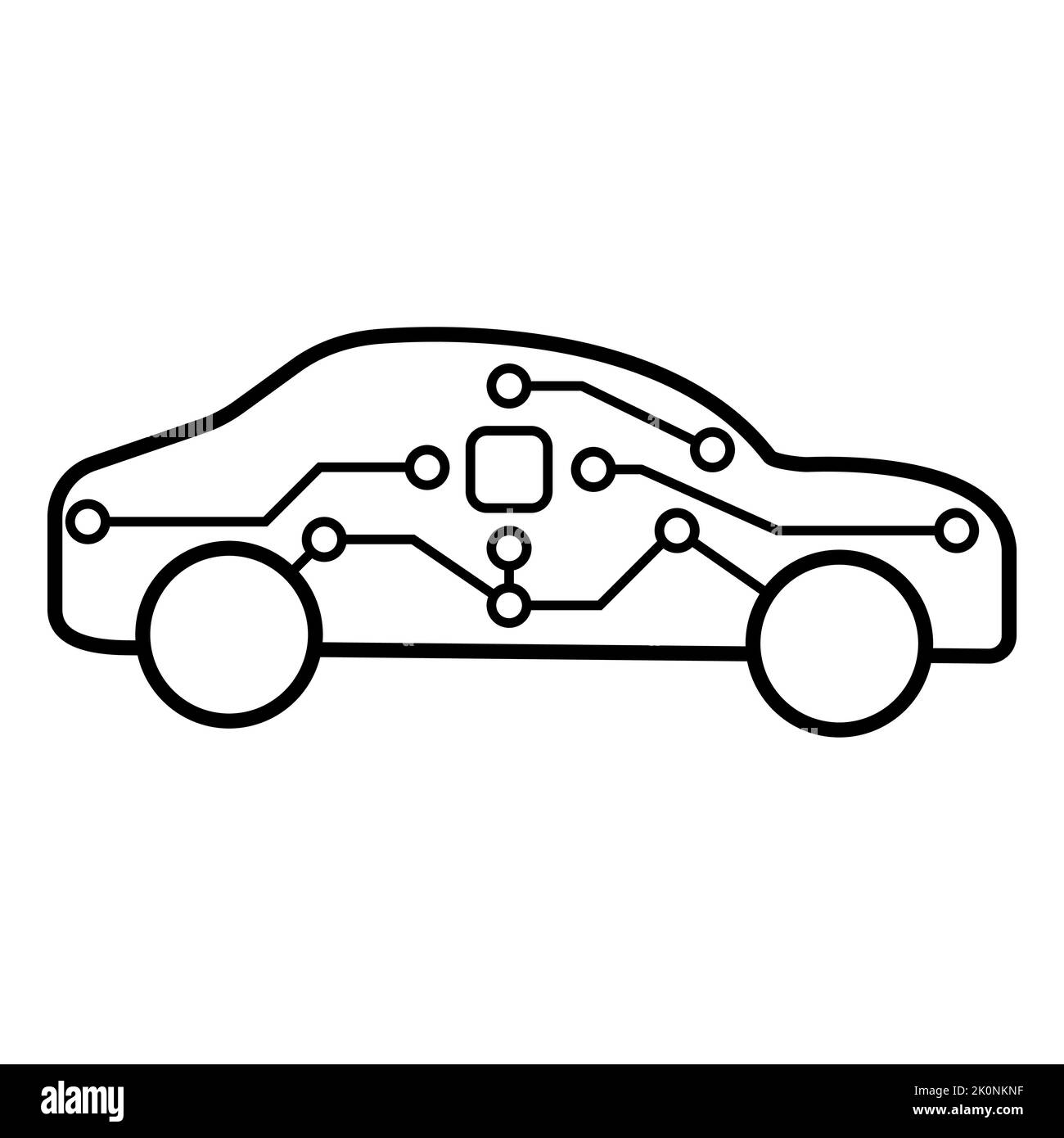 Smart car powered by artificial intelligence. Simple icon drawing design of artificial intelligence concept in transportation technology Stock Vector