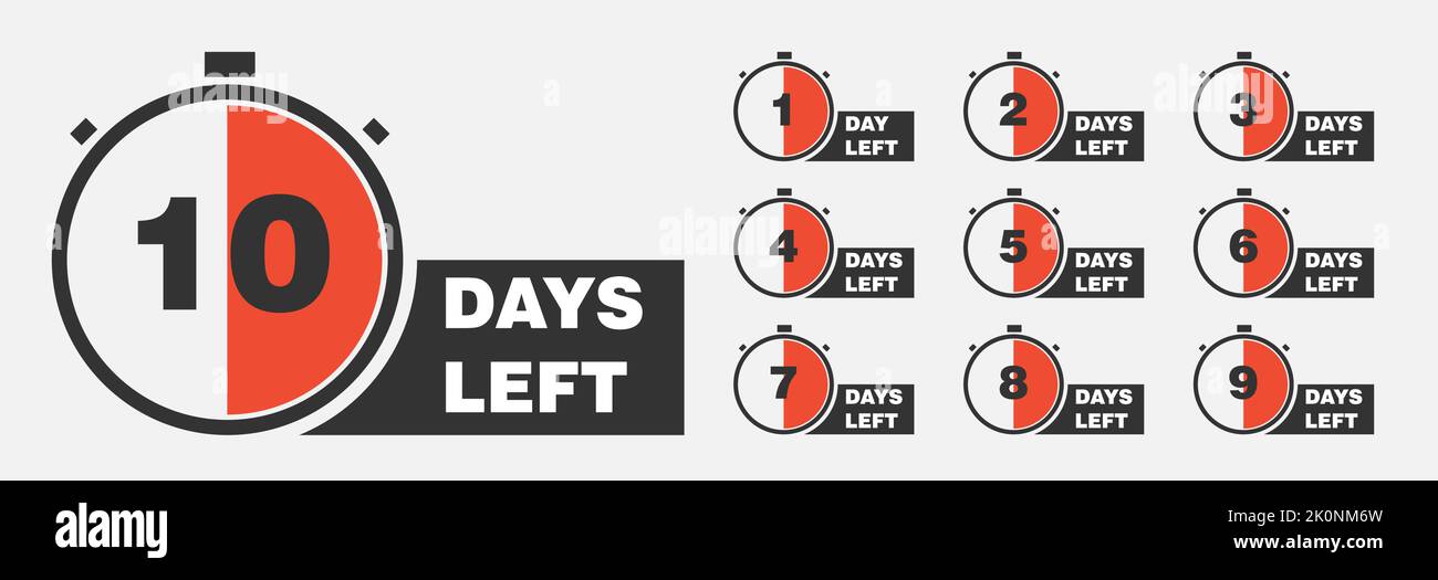 Countdown of days 1,2,3,4,5,6,7,8,9,10. The days left badges. A