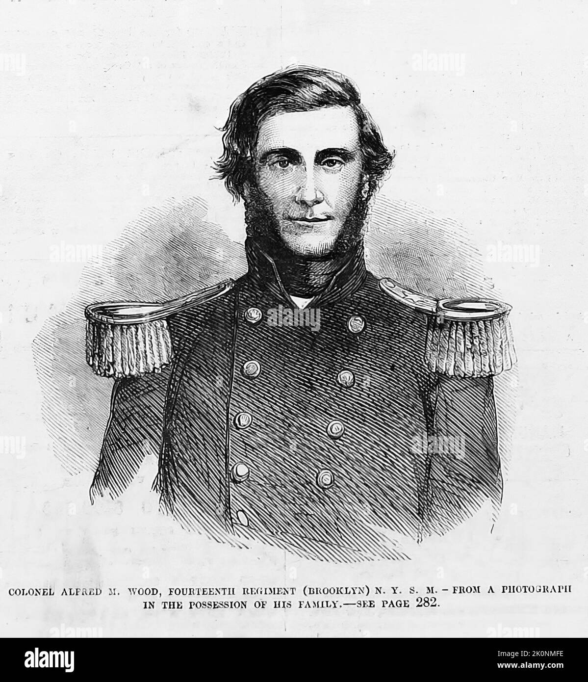 Portrait of Colonel Alfred M. Wood, 14th Regiment (Brooklyn) New York State Militia. September 1861. 19th century American Civil War illustration from Frank Leslie's Illustrated Newspaper Stock Photo