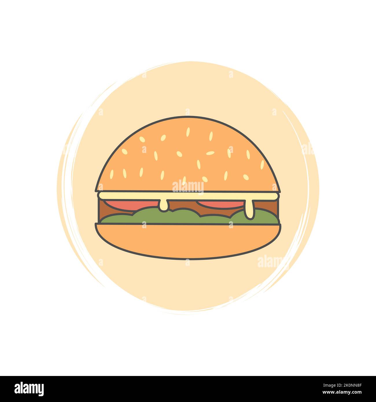 Cheeseburger icon vector, illustration on circle with brush texture ...