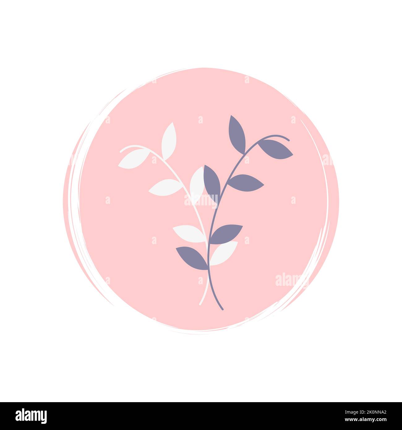 Cute mystical icon vector with leaves, illustration on circle with brush texture, for social media story and instagram highlights Stock Vector