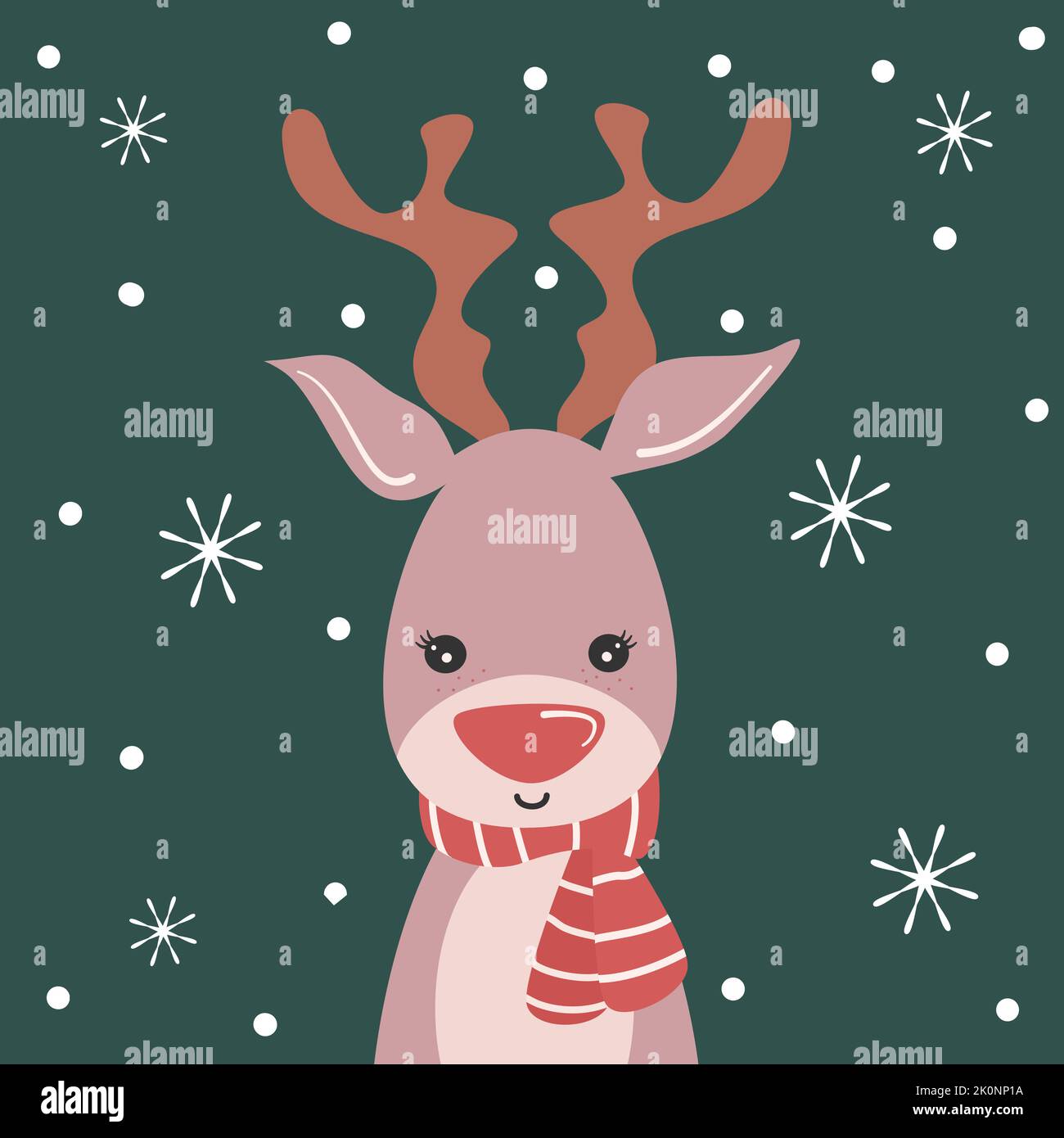 cute holiday christmas vector card illustration with cartoon character ...