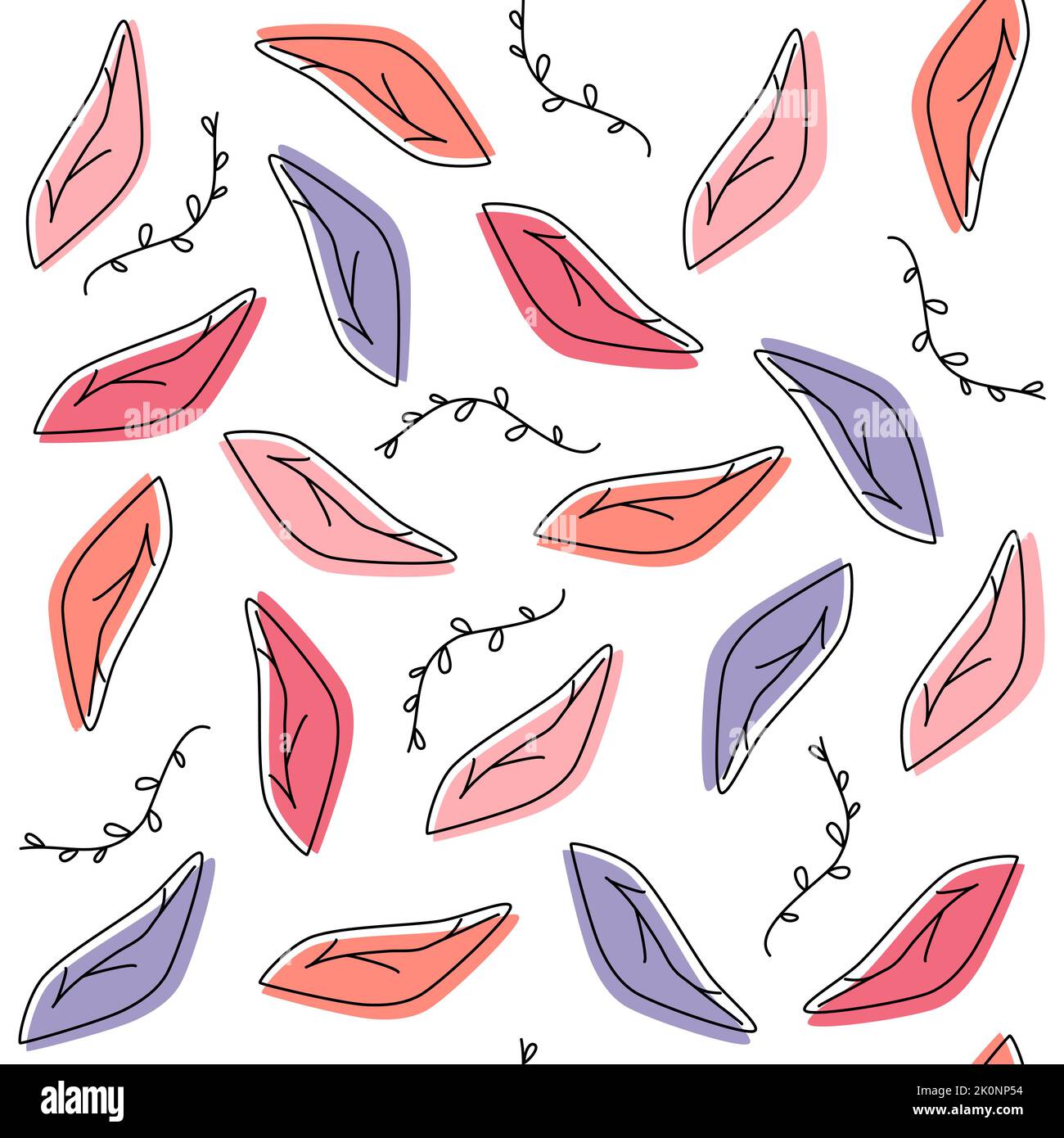 Abstract colorful hand drawn leaves and branches seamless vector ...