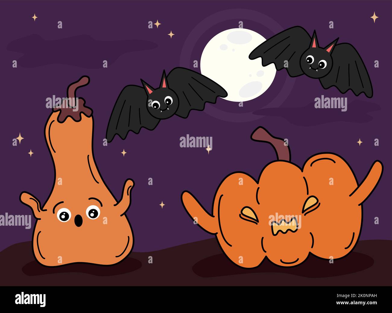 Cute cartoon halloween vector background illustration with pumpkins and ...