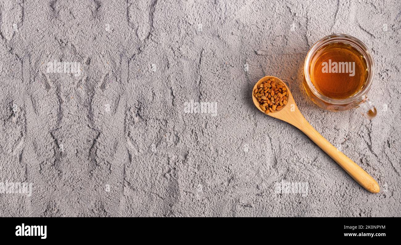 Hot fenugreek seed drink - Trigonella foenum-graecum Stock Photo