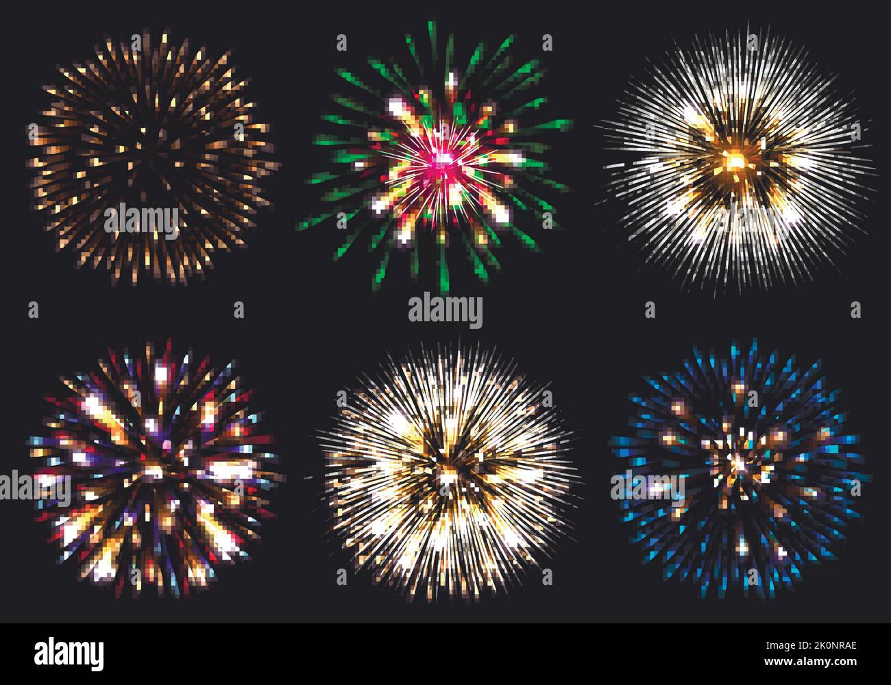 Vector set of fireworks isolated on black background. Vector ...