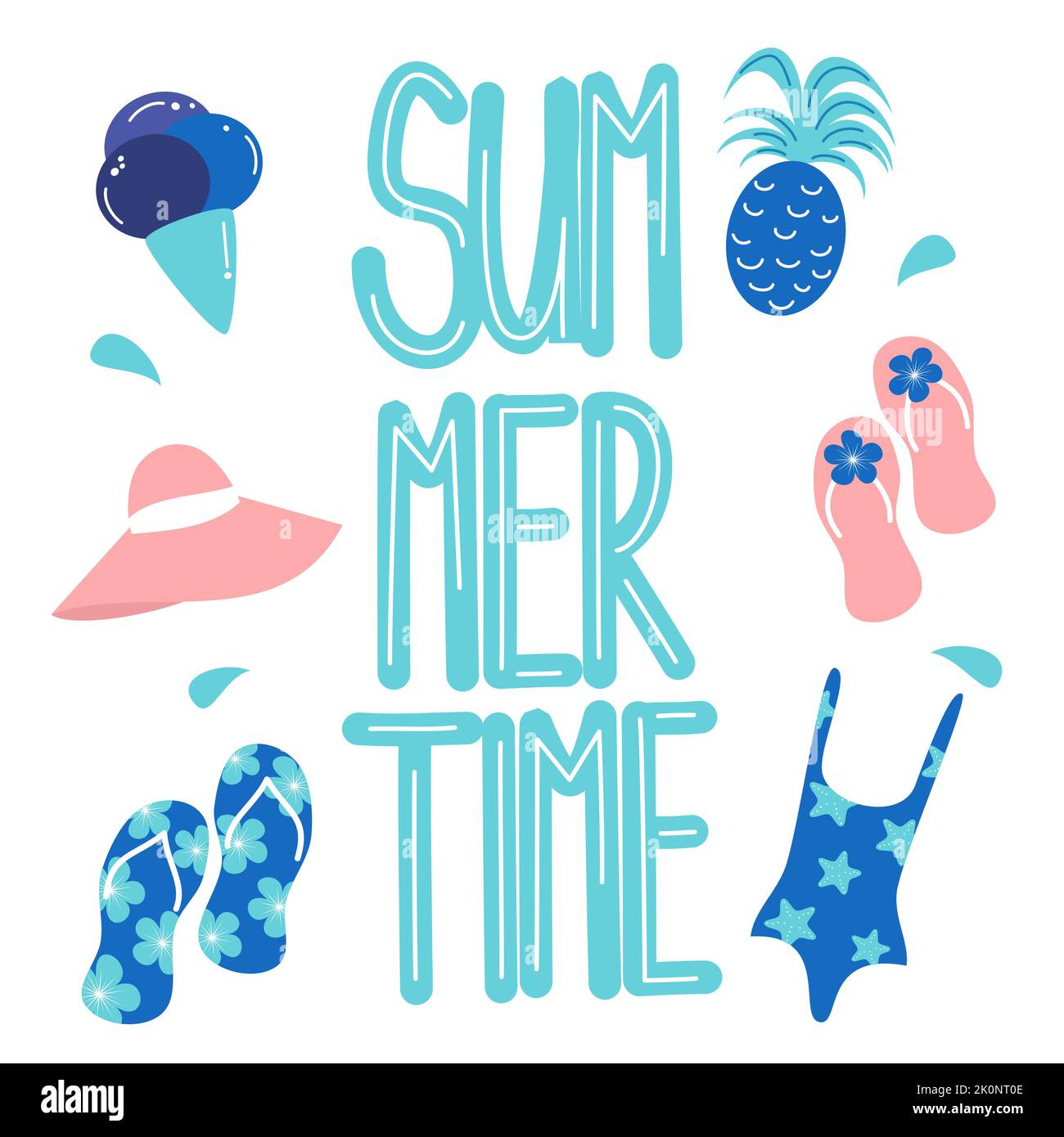 cute hand drawn lettering summertime quote vector illustration Stock Vector