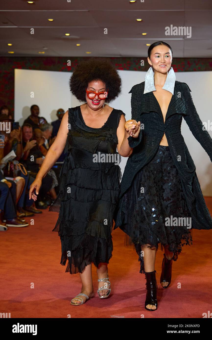 New York, NY, USA. 12th Sep, 2022. Designer Toni Whitaker walks with model  at her runway Spring Summer Collection at Cucina 8 1/2. (Credit Image:   Mark J. Sullivan/ZUMA Press Wire Stock Photo - Alamy