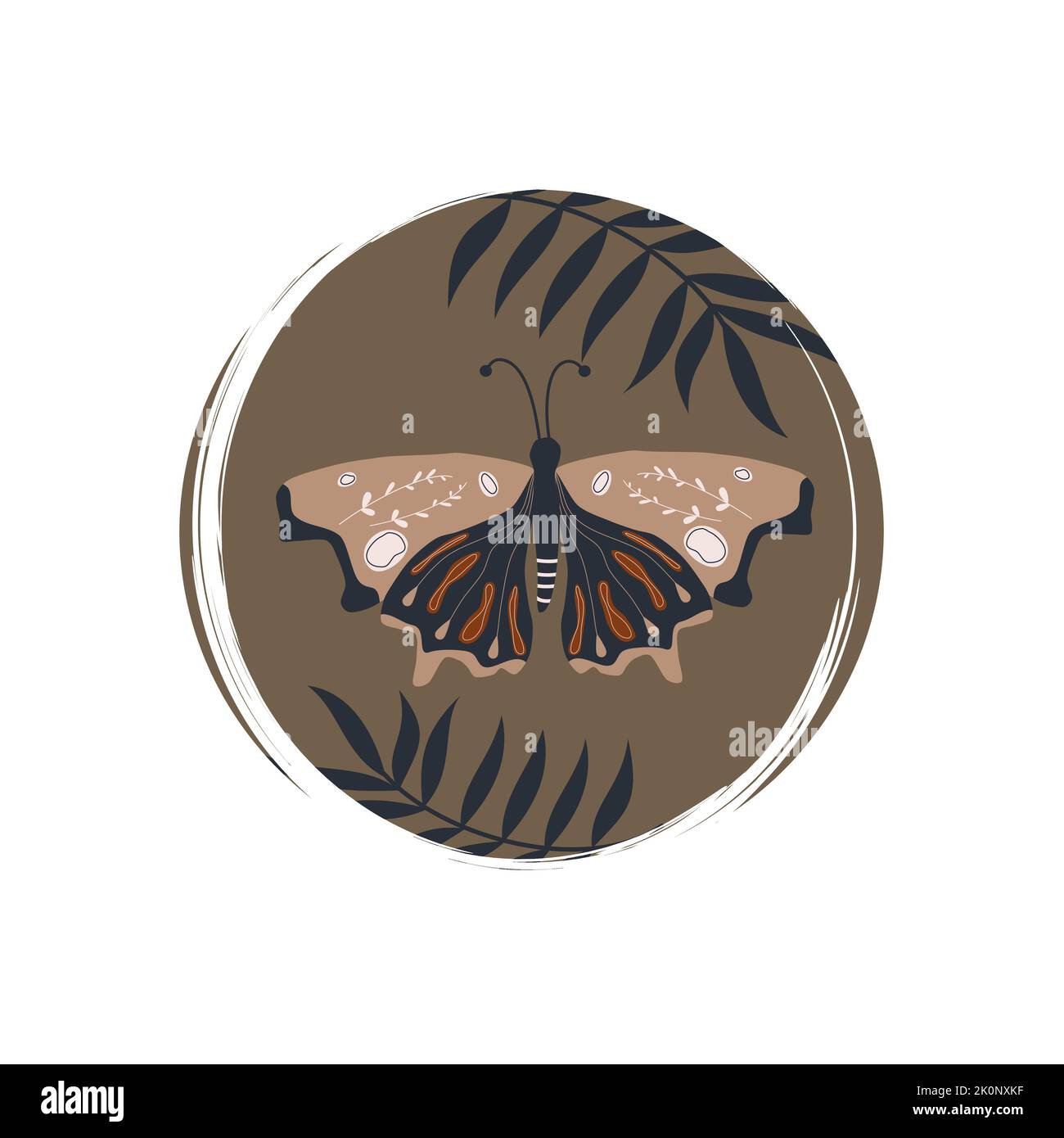 Cute butterfly with leaves icon logo vector illustration on circle with ...