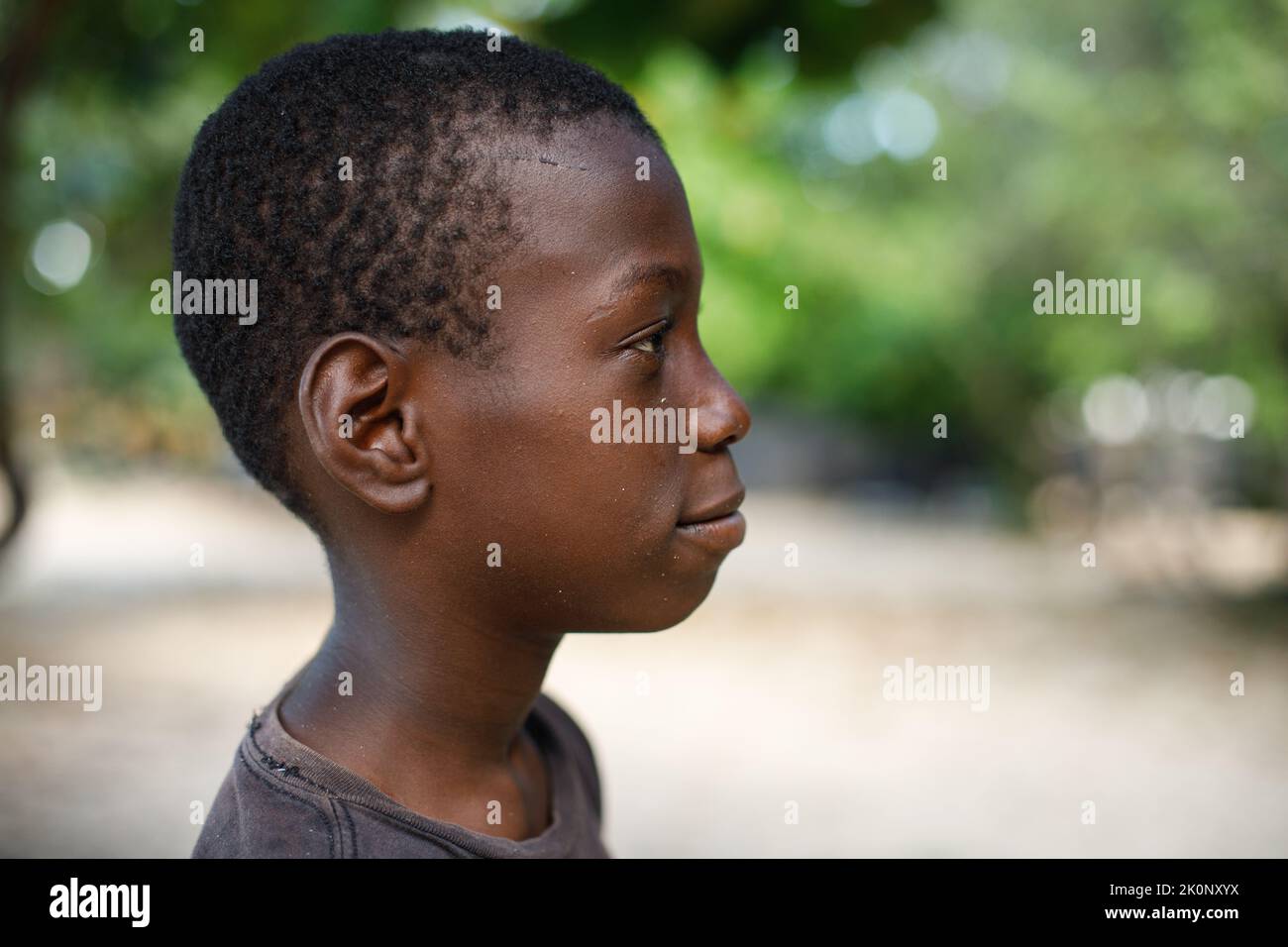 12.09.2022 Dominican Republic Macao. Portrait of an African American boy. Slums. Stock Photo