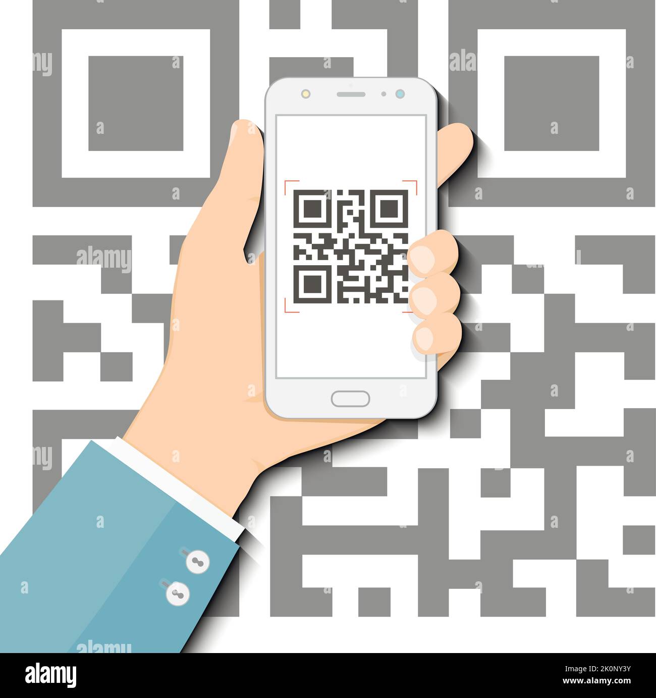 Hand using mobile smart phone scan Qr code. QR code scan for payment or