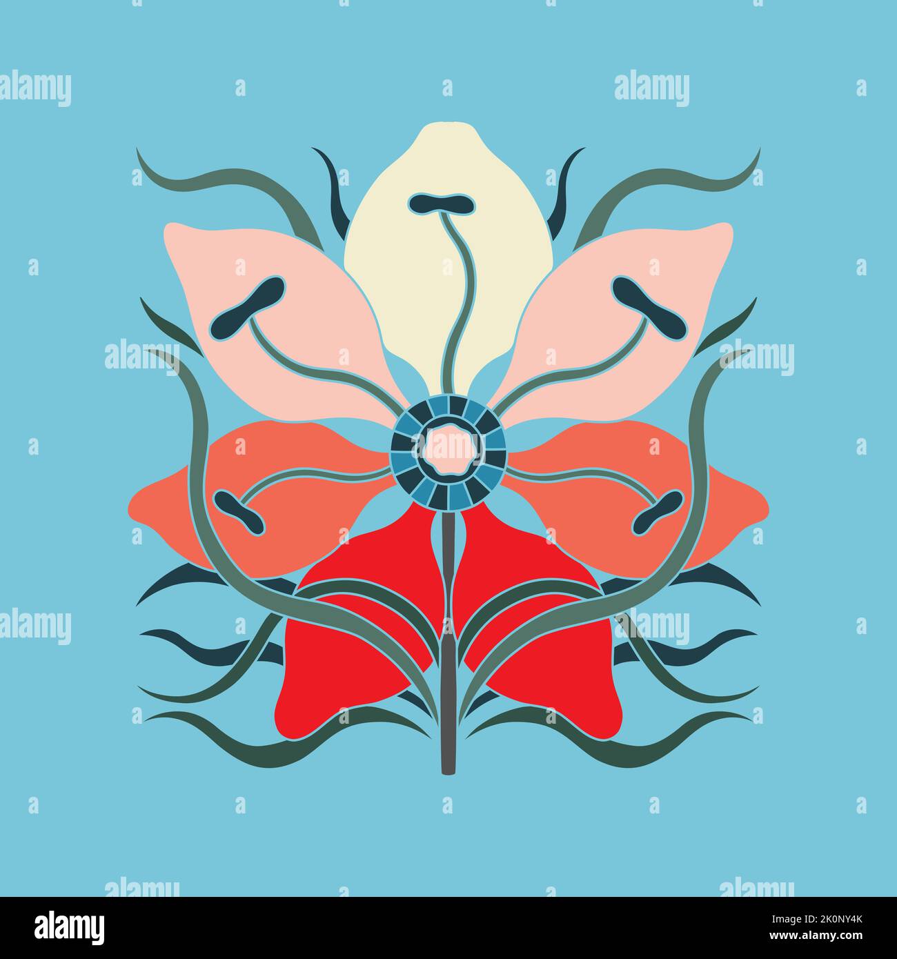 Art nouveau style flower plant basic element. 19201930 years vintage