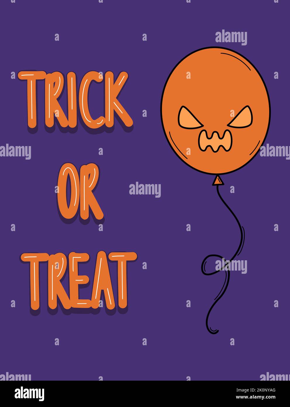 Cute cartoon halloween vector card with pumpkin balloon and hand drawn ...