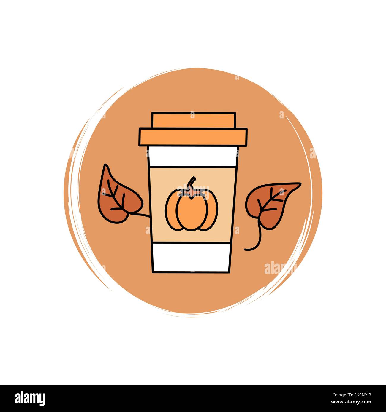 Cute pumpkin spice latte icon vector, illustration on circle with brush ...
