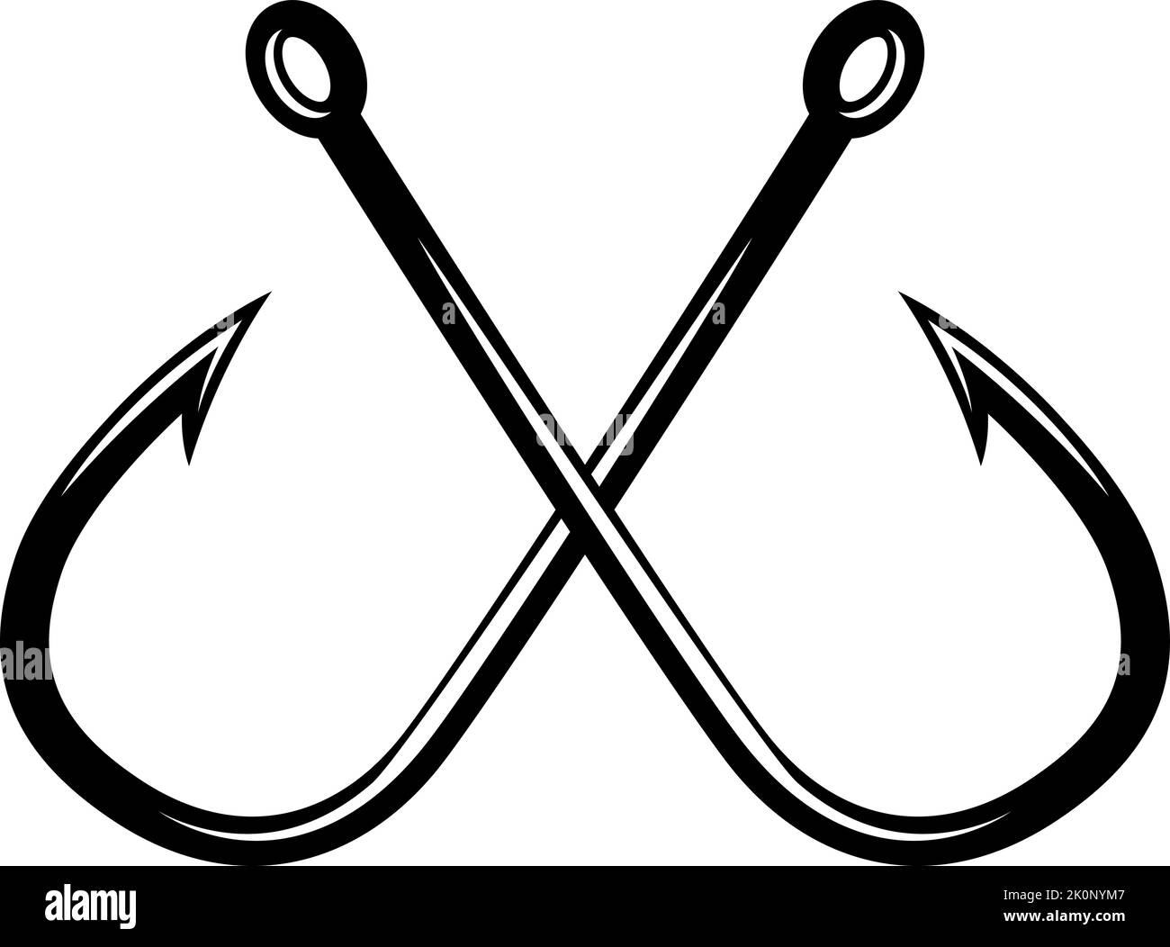 Crossed fishing hooks. Design element for logo, label, sign, badge
