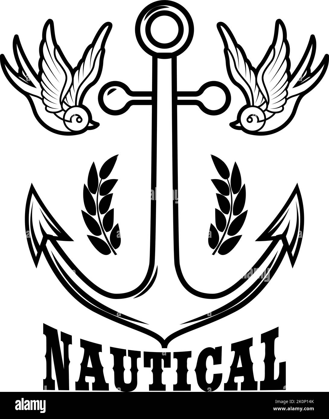 Vintage anchor with swallows. Design element for emblem, sign, badge, logo. Vector illustration Stock Vector