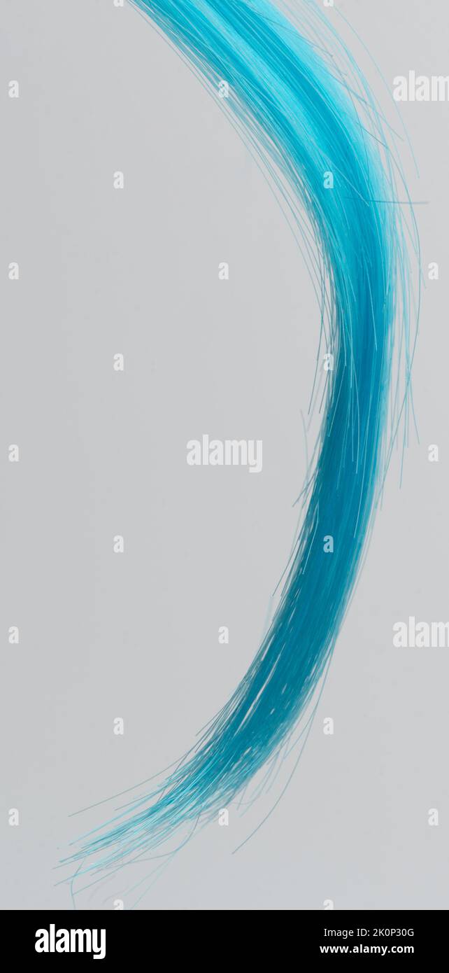 Blue curl hair strand macro close up view isolated Stock Photo