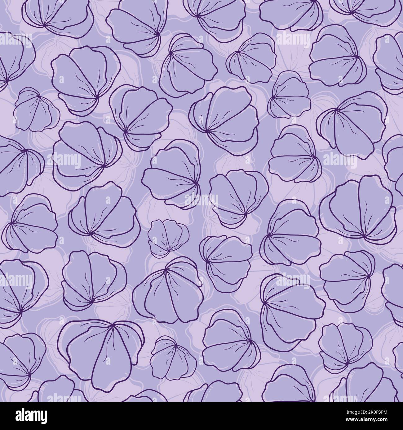 Violet blue vector artistic hand drawn flowers bloom ditsy seamless pattern. Elegant retro background print Stock Vector
