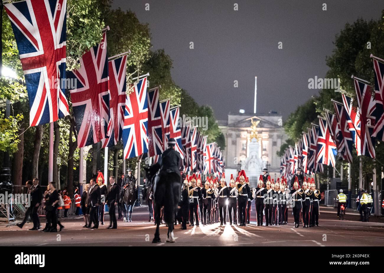 An early morning rehearsal for the procession of Queen Elizabeth's