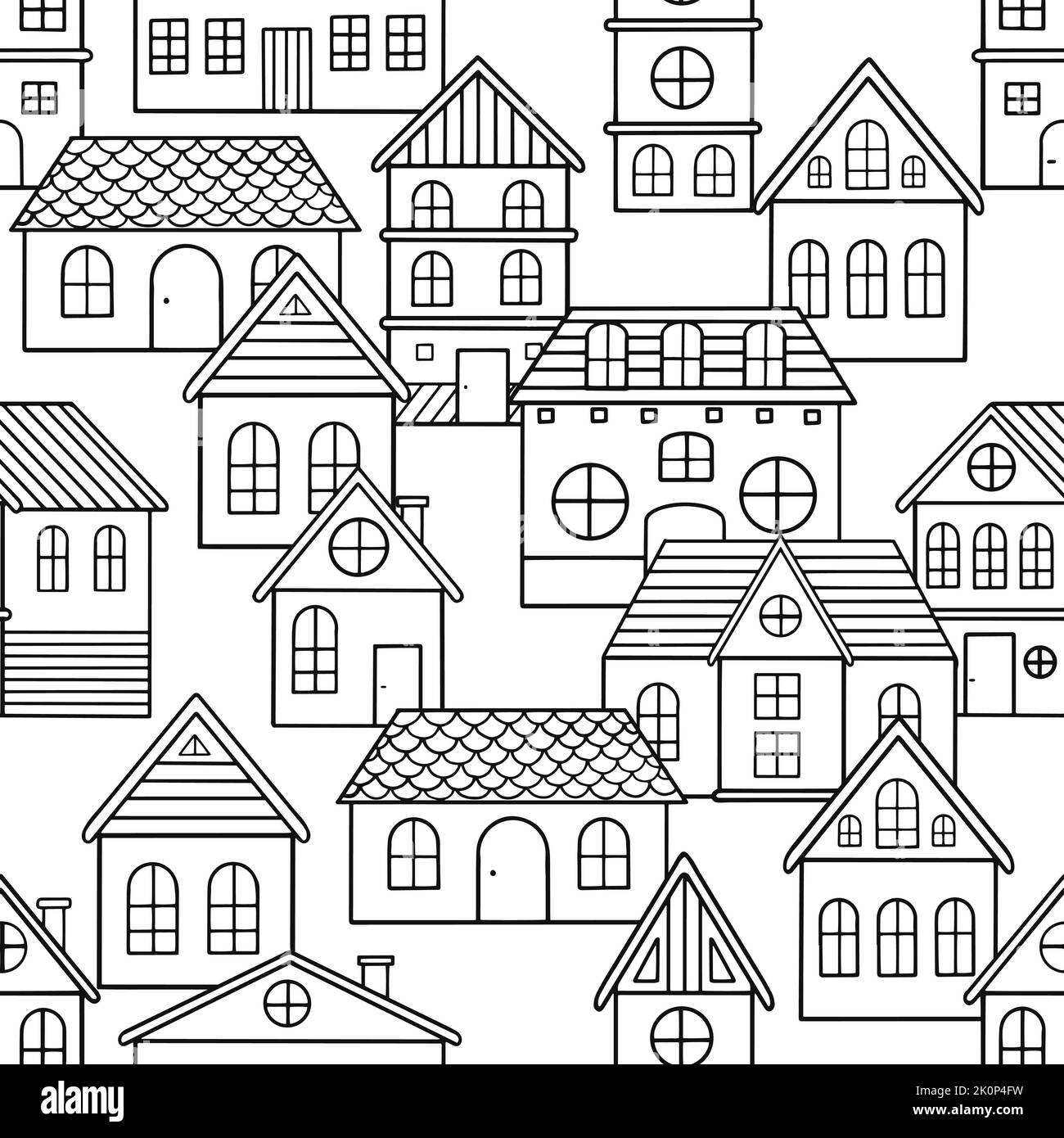 Seamless pattern of doodle houses. Great for fabric, textile vector ...