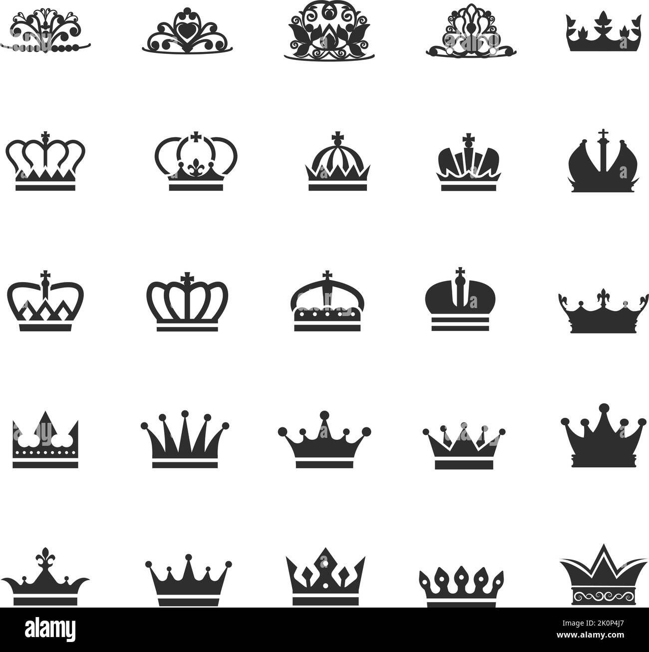 Princes crowns. King queen princess and prince crown icons, heraldic vector drawings royalty power signs Stock Vector