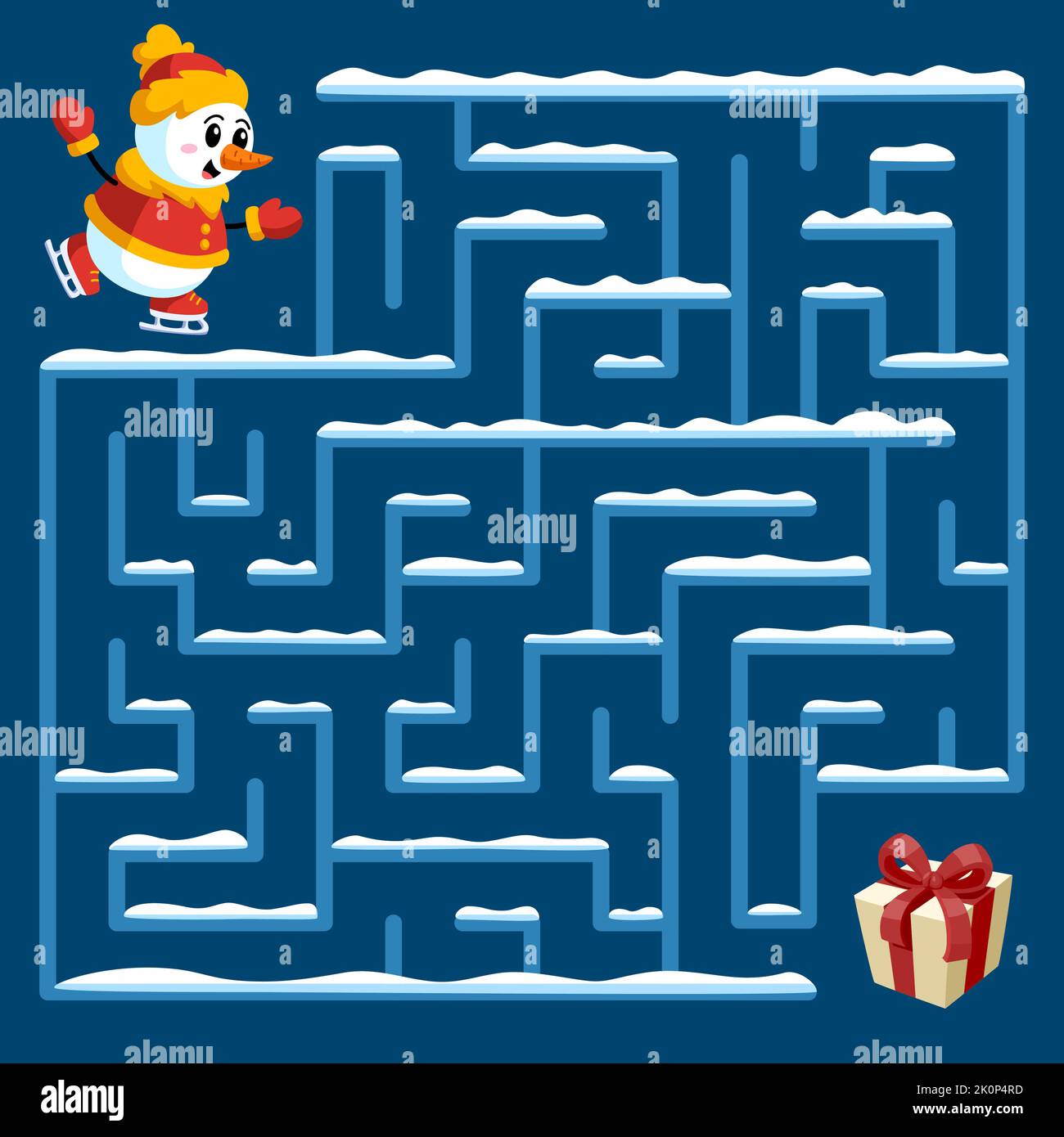 Winter fun maze game for children. Searching path in labyrinth, sheets activity kid play 