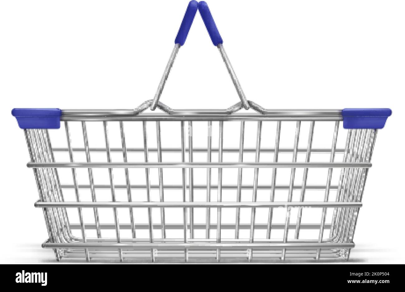 Metal supermarket basket. 3d shop cart with silver chrome wire
