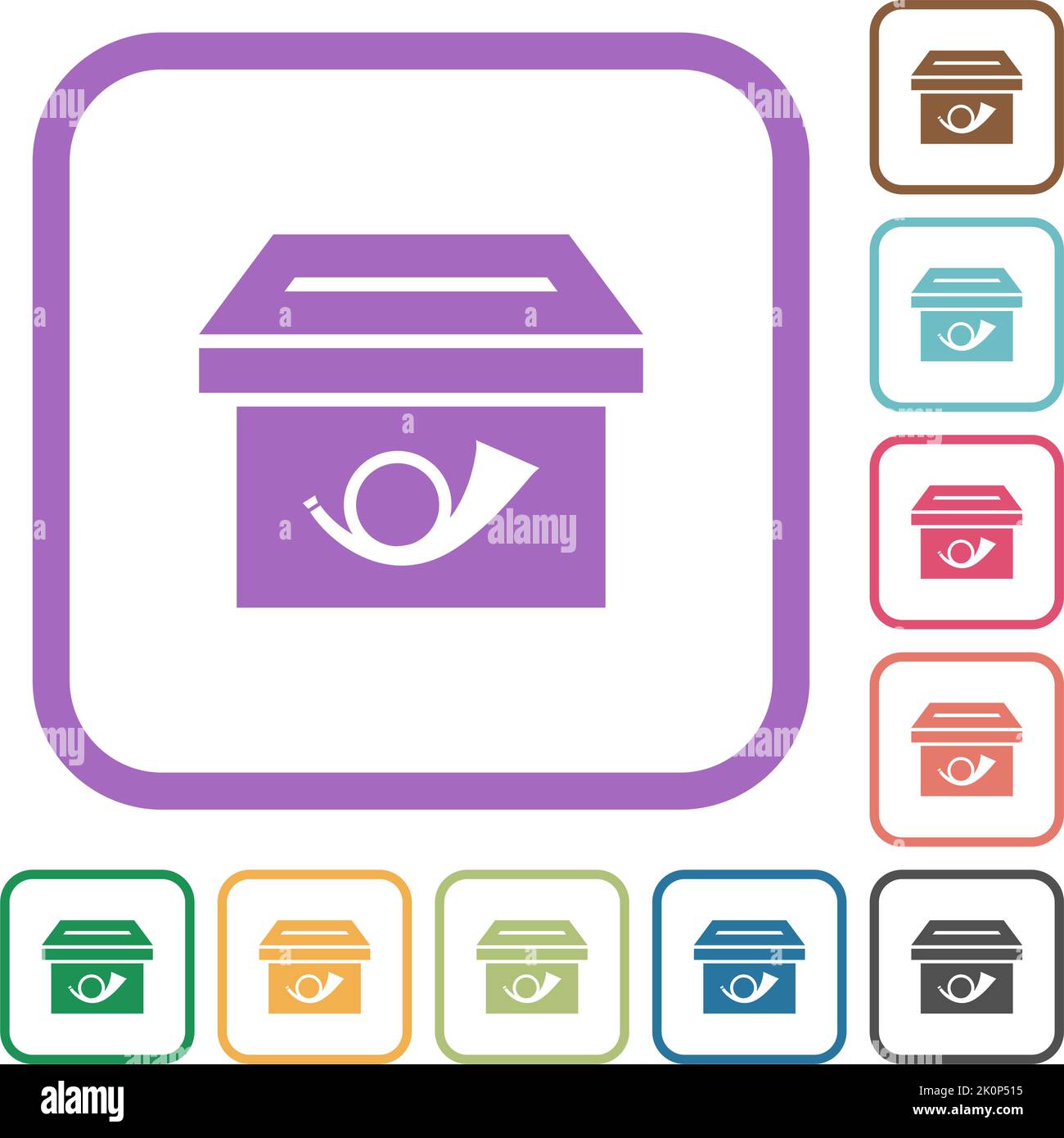 Post box solid simple icons in color rounded square frames on white ...