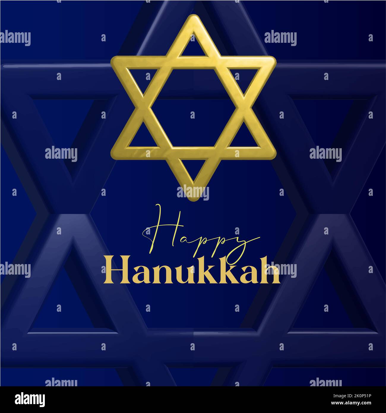 Happy Hanukkah card design with gold symbol on blue color background