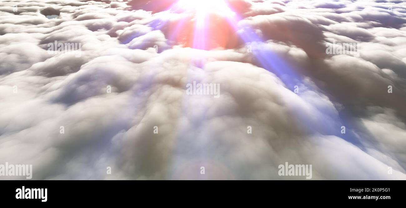Sun Rays Render above clouds sun ray 3d render illustration Stock Photo - Alamy