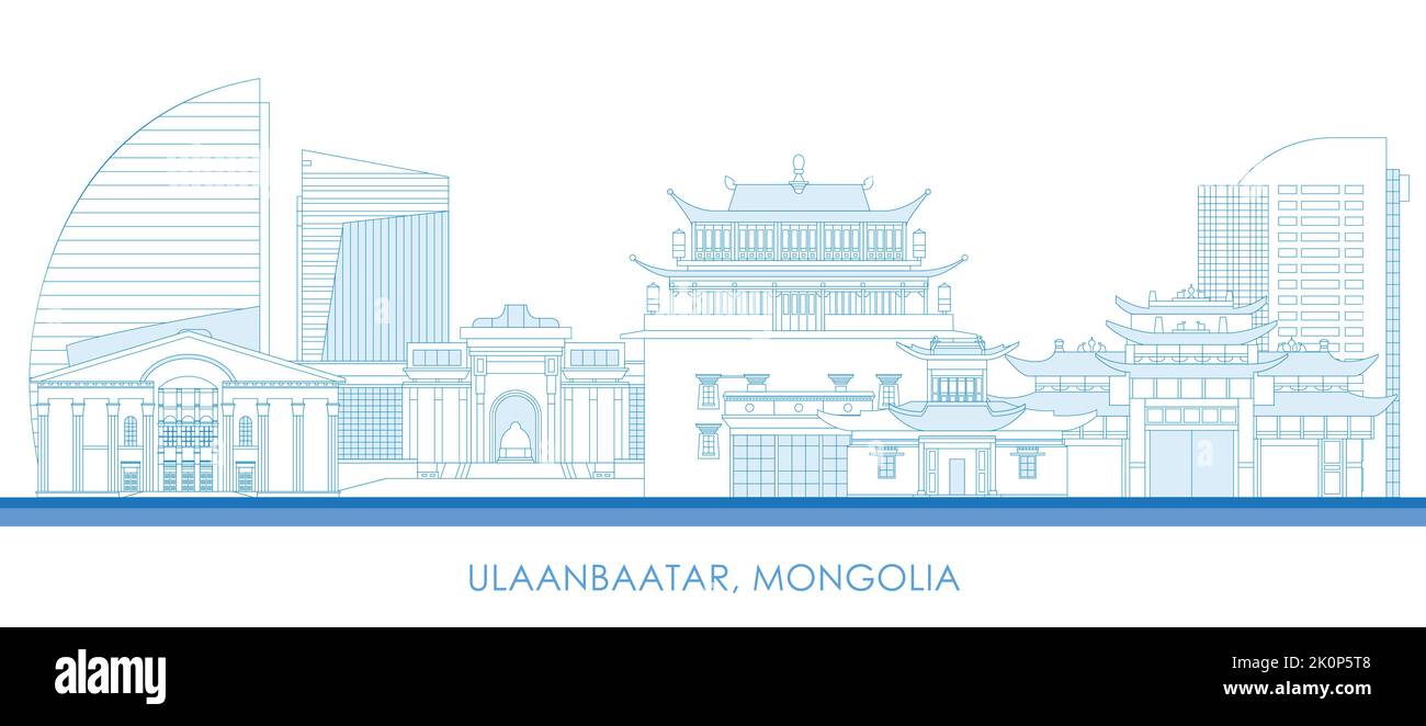 Outline Skyline panorama of city of Ulaanbaatar, Mongolia - vector illustration Stock Vector