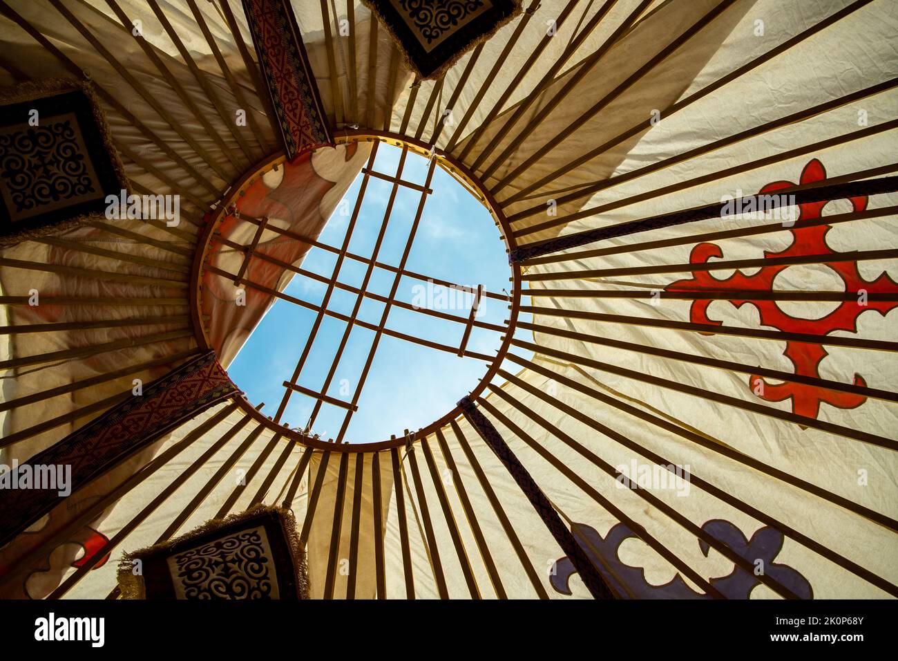 Shanyrak, bottom view from Kazakh yurt, symbol of Kazakhstan Stock Photo
