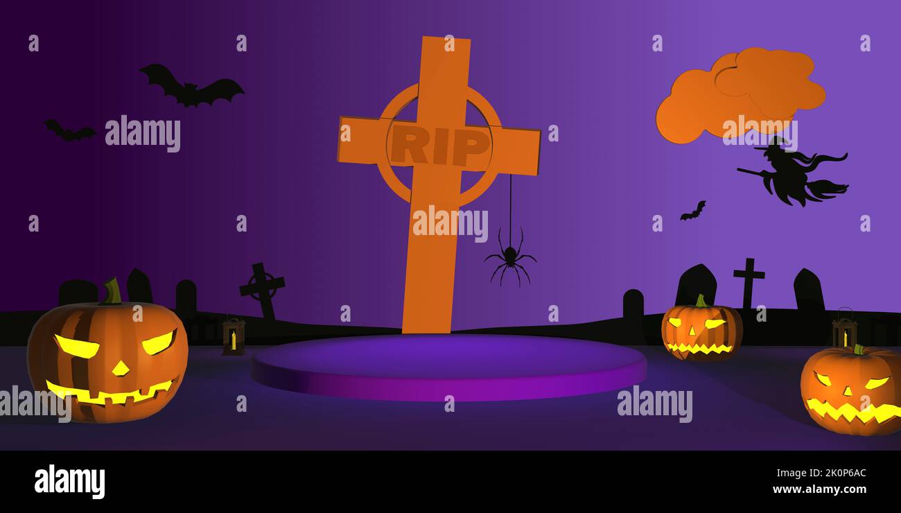halloween illustration background banner halloween party banners backgrounds spooky halloween pumpkin background with copy space Stock Photo